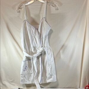Delicates Women's White Towel Robe Slip with Lavender Trim